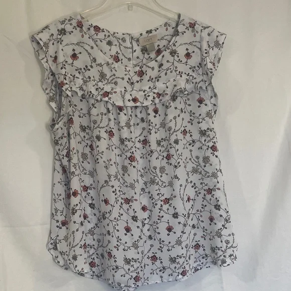 LOFT White Floral Cap Sleeve Blouse XL Pit to Pit 25” Preworn   SO PRETTY - Picture 5 of 13